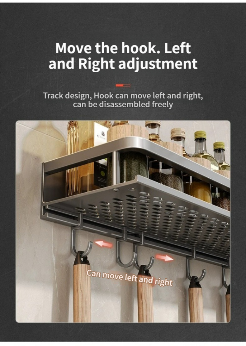 Aluminium-Küchenregal, Küchenregal, Toilettenaufbewahrung, ohne Bohren, Hängeregal, Badezimmer-Organizer, zum Aufhängen an der Wand, Küche