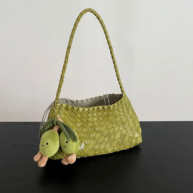 PU Hand-Woven women's Bag, Vegetable Basket Sailboat Bucket bag, Casual Vacation Handbag Shoulder Bag