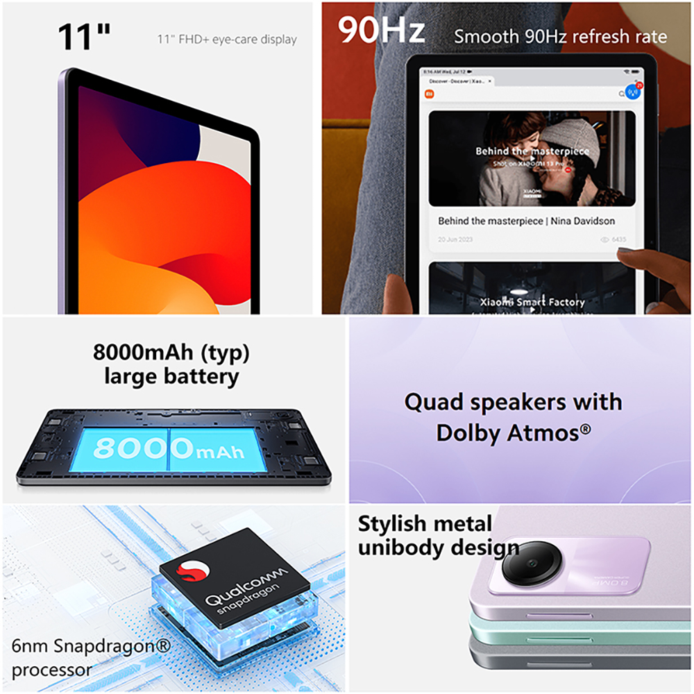 Xiaomi Redmi Pad SE Mi Tablette Version mondiale 4 Go 128 Go 90 Hz 11" Écran FHD Snapdragon ®   Batterie 680 8000mAh Caméra principale 8MP