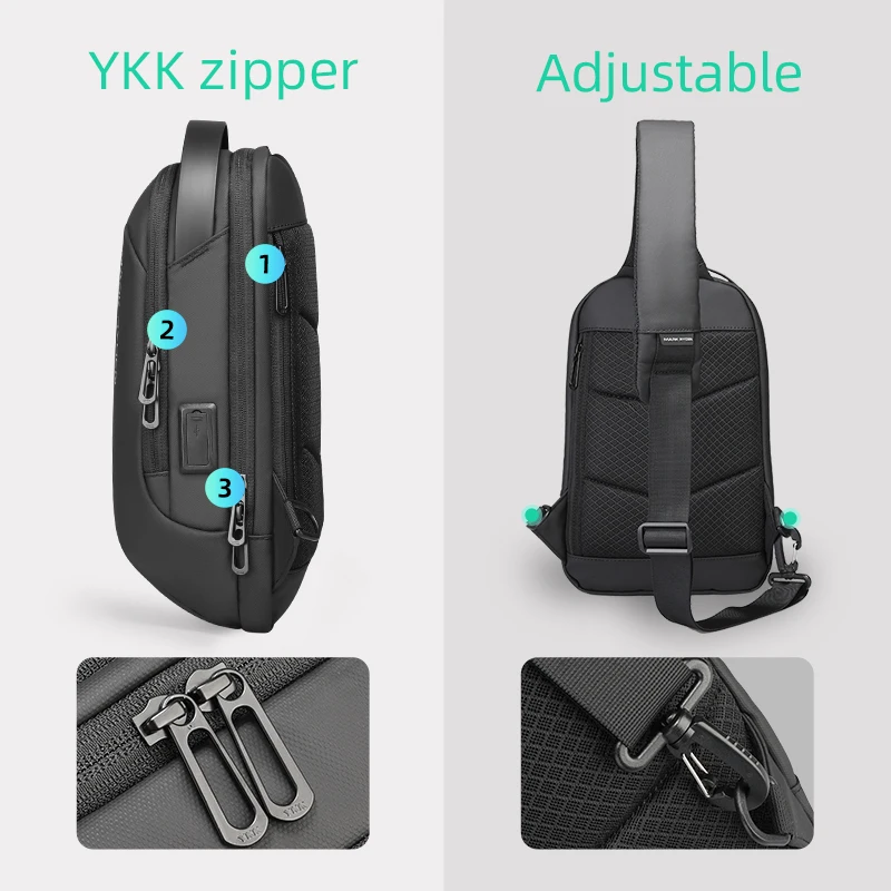 Mark ryden bolsa de ombro para homens repelente de água esportes saco de peito anti-roubo crossbody sacos de carregamento usb saco do mensageiro