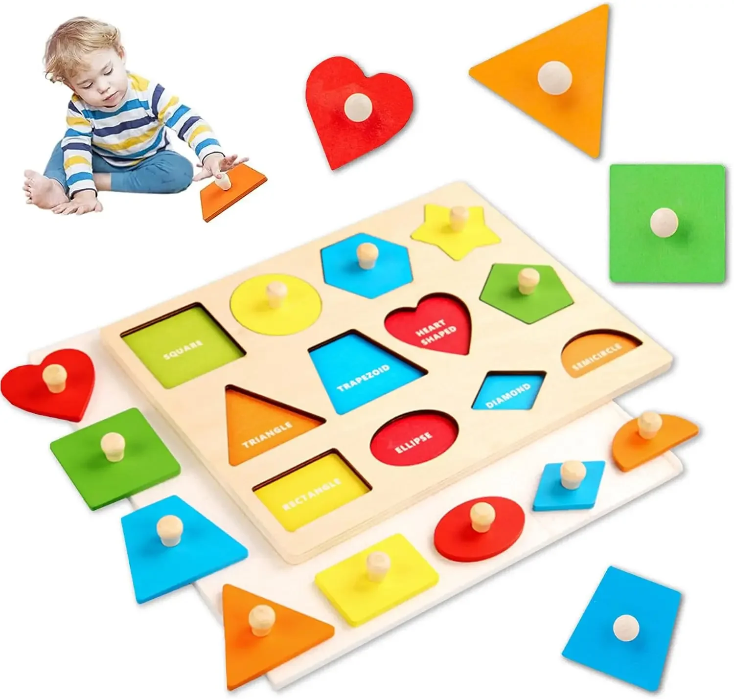 Montessori Shape & Color Sorter ของเล่นไม้สําหรับเด็กวัยหัดเดิน,การศึกษาการเรียนรู้ปริศนารูปทรงเรขาคณิต Sorting Toy