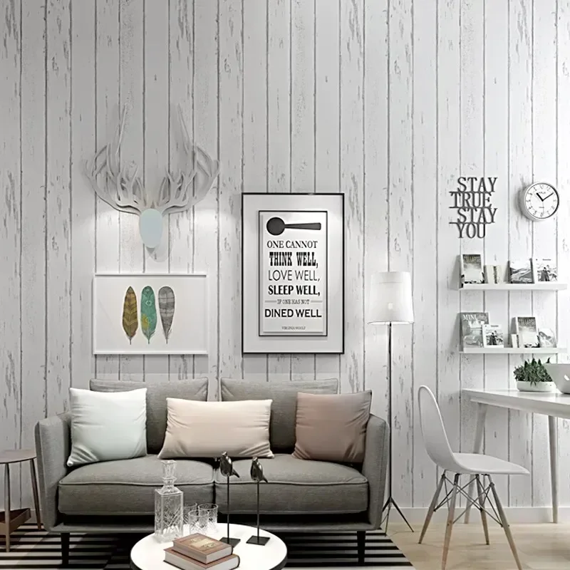 Estilo retro branco grão de madeira mural dormitório móveis auto-adesivo papel de parede fundo adesivos materiais de decoração
