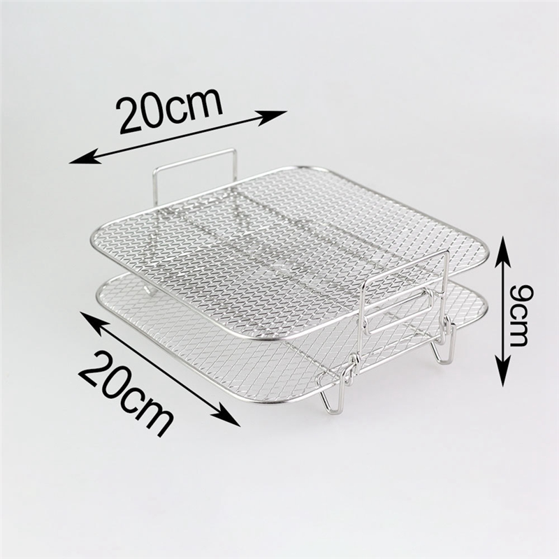 2-Layers Air Fryer Rack Stackable Grid Grilling Rack Stainless Steel for 4.2-5.8QT Air Fryer Kitchen Oven Steamer Cooker