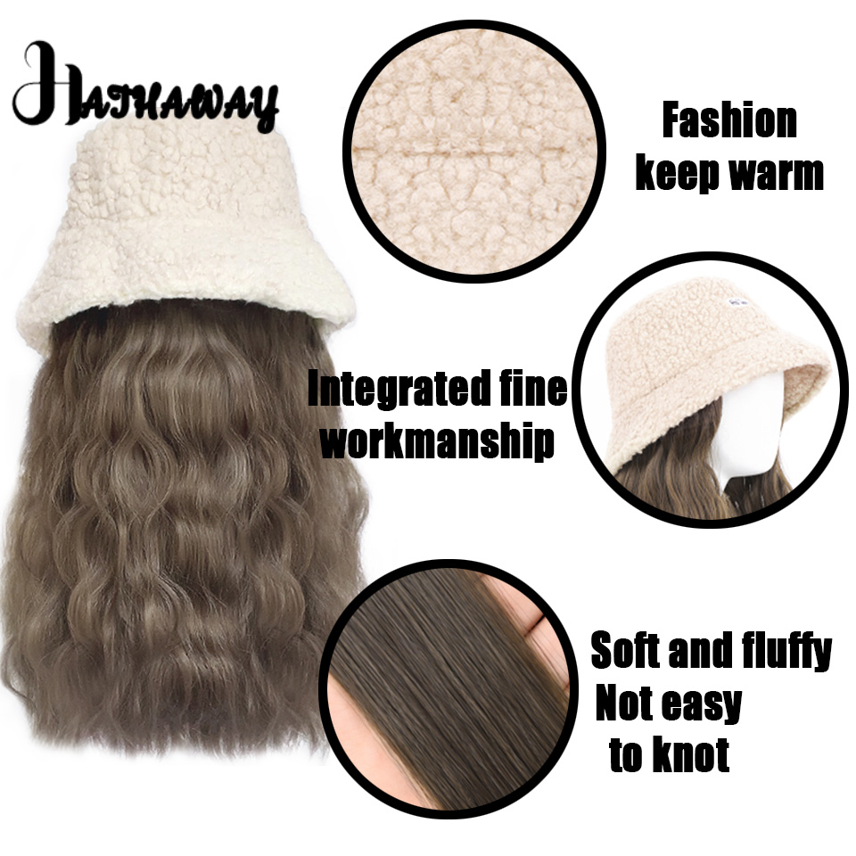 女性のジャージー爆発的なヘッドギア合成かつら、ラムヘア、フィッシャーマンズハット、1つ、オンラインファッション、冬、秋