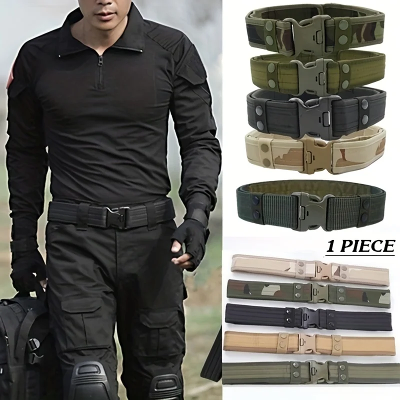 Cinto de combate estilo esportes ao ar livre, cinto tático de liberação rápida, moda masculina, cintura de lona, caça ao ar livre, caminhadas, ferramentas