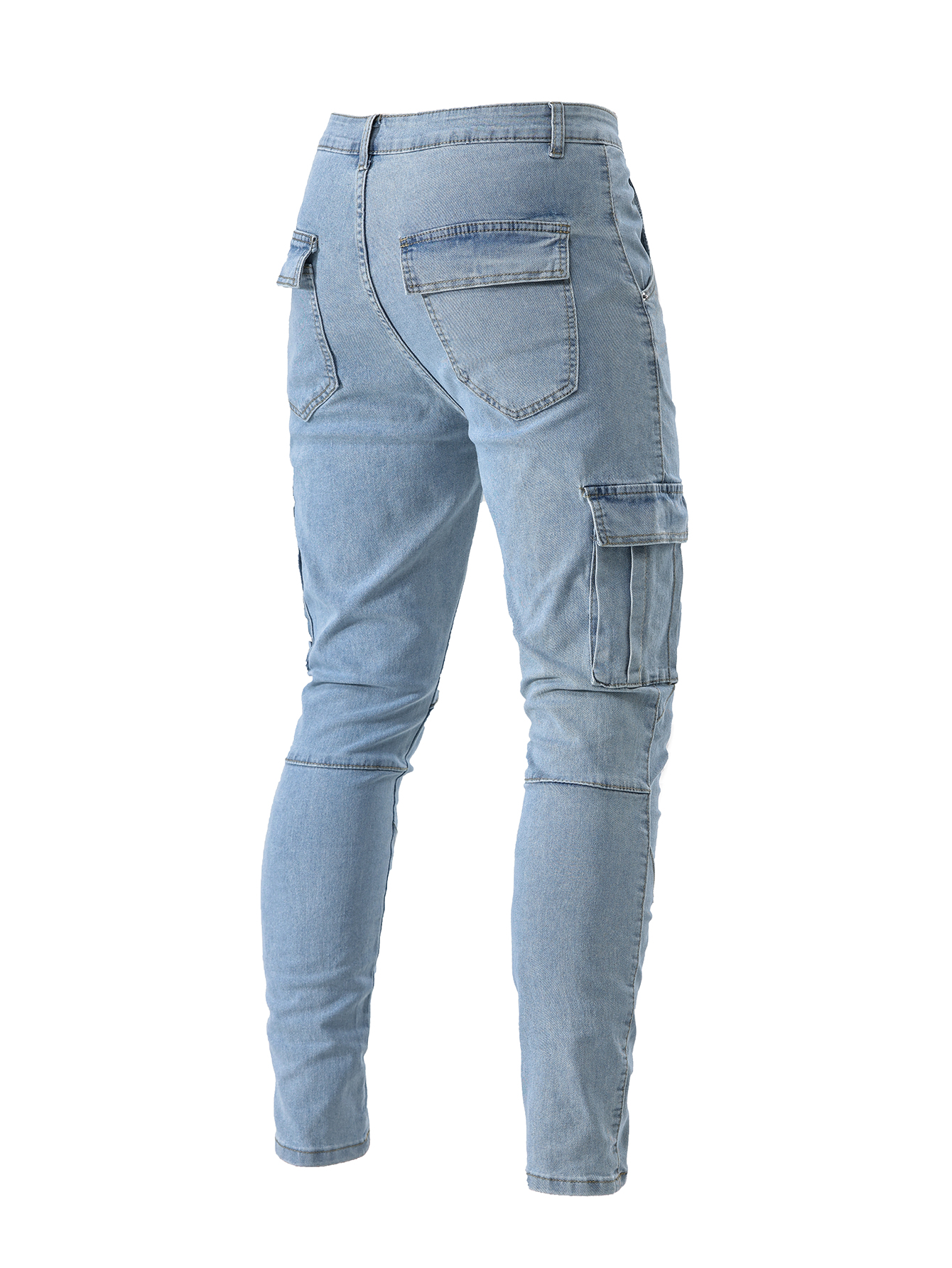 Pantalones vaqueros ajustados elásticos a la moda para hombre, pantalones vaqueros Cargo de Color sólido con múltiples bolsillos, pantalones ajustados informales para hombre, ropa para hombre