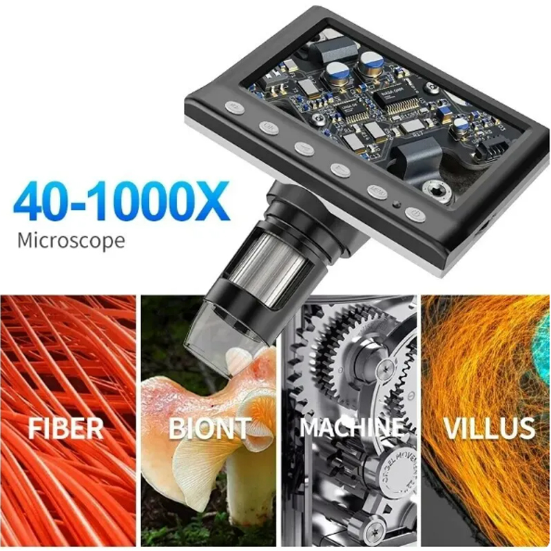 Mikroskop cyfrowy LCD o przekątnej 4,3 cala Mikroskop lutowniczy 40-1000X do monet błędu Lupa USB Mikroskop z 8 diodami LED i wysokim stojakiem