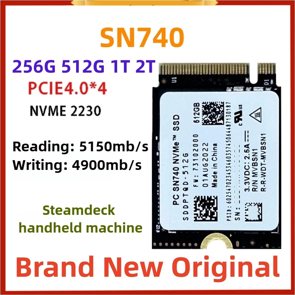NEW SN740 256G 512GB 1T 2T SSD M.2 2230 Gen4 PCIe 4.0 X4 NVMe for Steam Deck Microsoft Surface ProX  Support  Western Digital WD