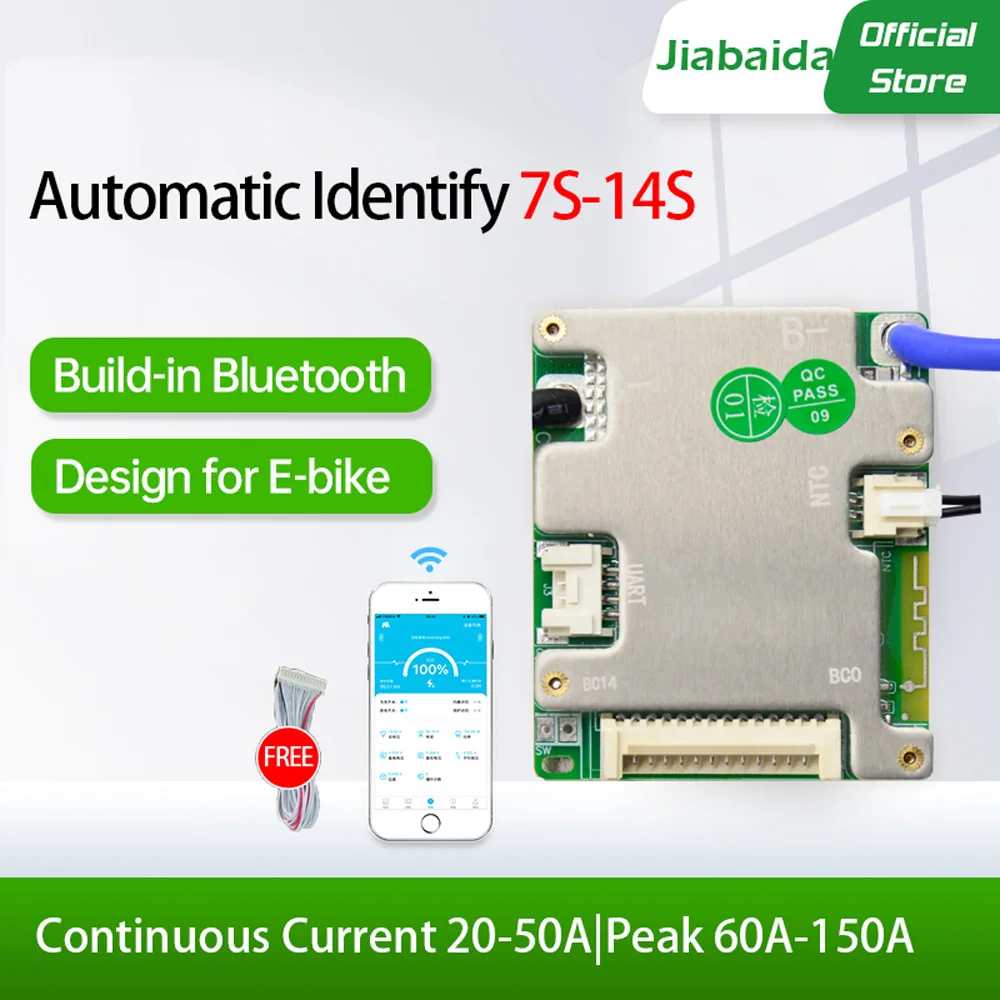 JiaBaiDa identifica automatizada 7s-14s 7S 8S 9S 10S 11S 12S 13S 14S 20A 30A LFP NMC sistema inteligente de gestión de baterías 24V 36V 48V