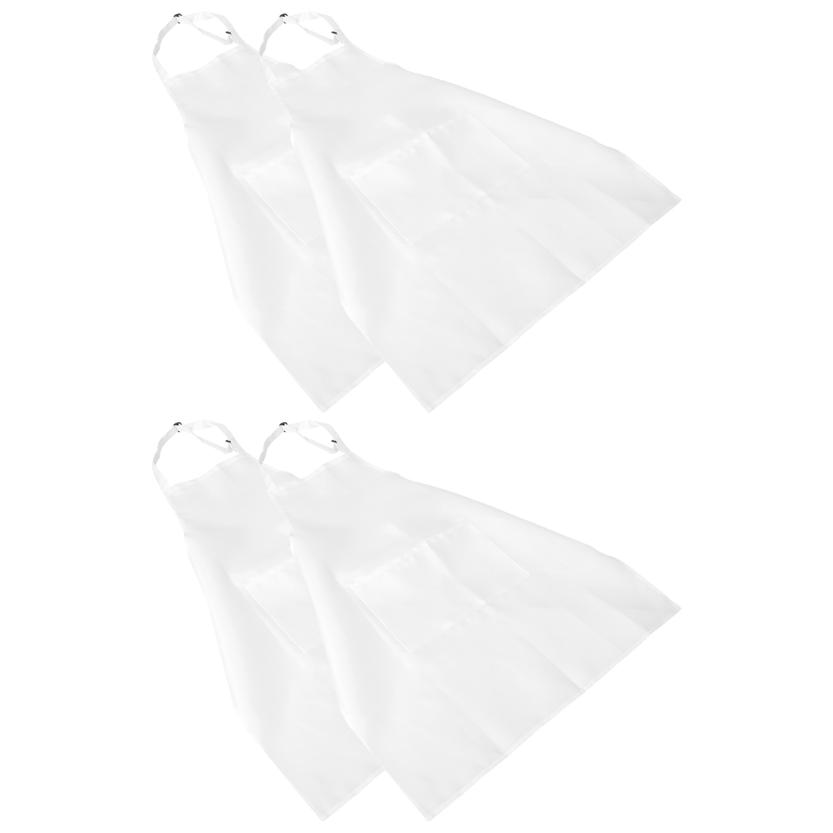 調節可能なキッチンビブエプロン、2つのポケット、女性と男性用のシェフエプロン、白、4パック