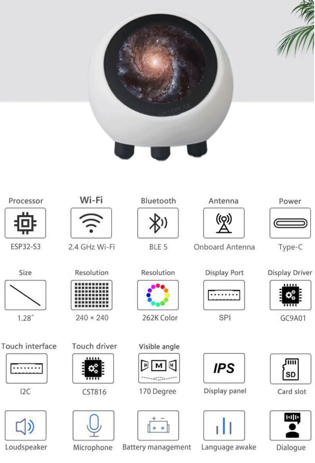 Робот DeepSeek с искусственным интеллектом для голосового чата ESP32-S3, 1,28-дюймовый ЖК-дисплей N16R8, электронные часы с глазом, настольные часы espHome Assistant для XiaoZhi