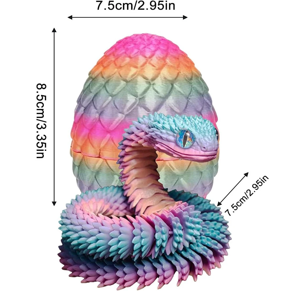 3D-gedruckte Schlange mit Drache, Ei, Gelenk, Mobilität, simulieren Schlangenornament, Desktop, Zuhause, Tierdekoration, Desktop-Zubehör