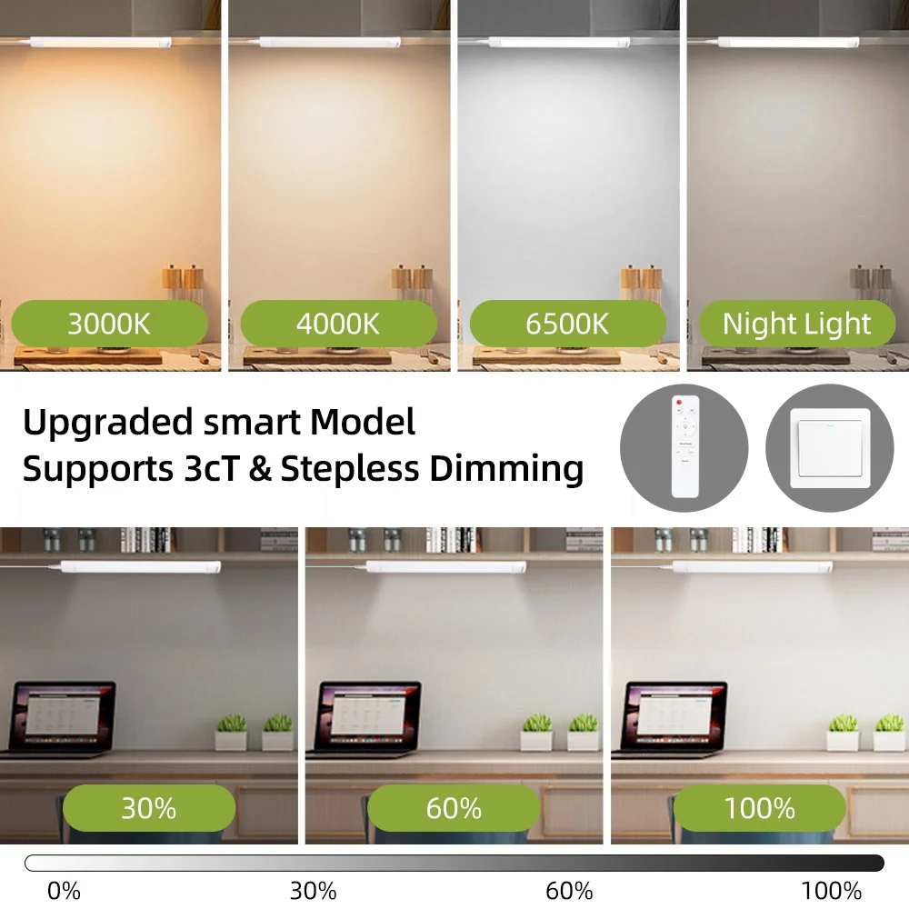 Controle remoto led armário luz escurecimento tubo de luz iluminação para cozinha sala estar lâmpadas leitura led armário parede 50cm lâmpada