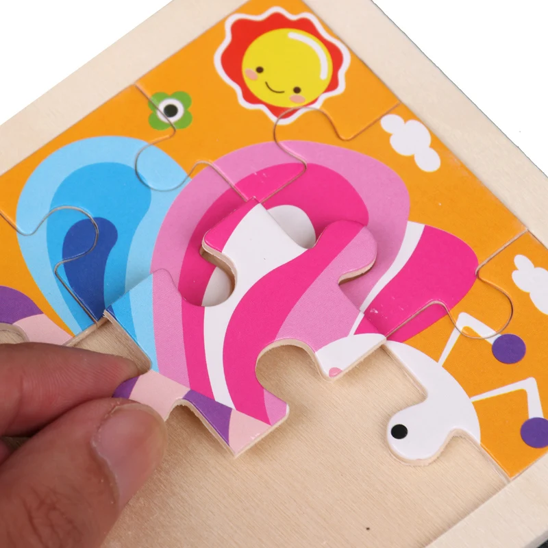 Heißer Verkauf 11X11CM Kinder Holz Puzzle Baby Cartoon Tier Verkehrs Tangram Holz Puzzle Pädagogisches Puzzle Spielzeug Für kinder Geschenke