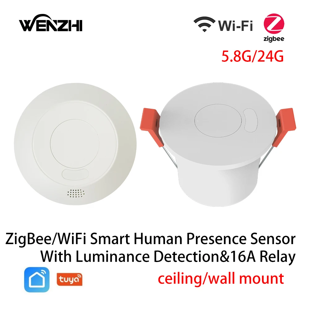 ZigBee/Wifi MmWave Radar presencia humana Sensor de movimiento interruptor de luz detección de luminosidad 110/220V Tuya Smart Life automatización del hogar