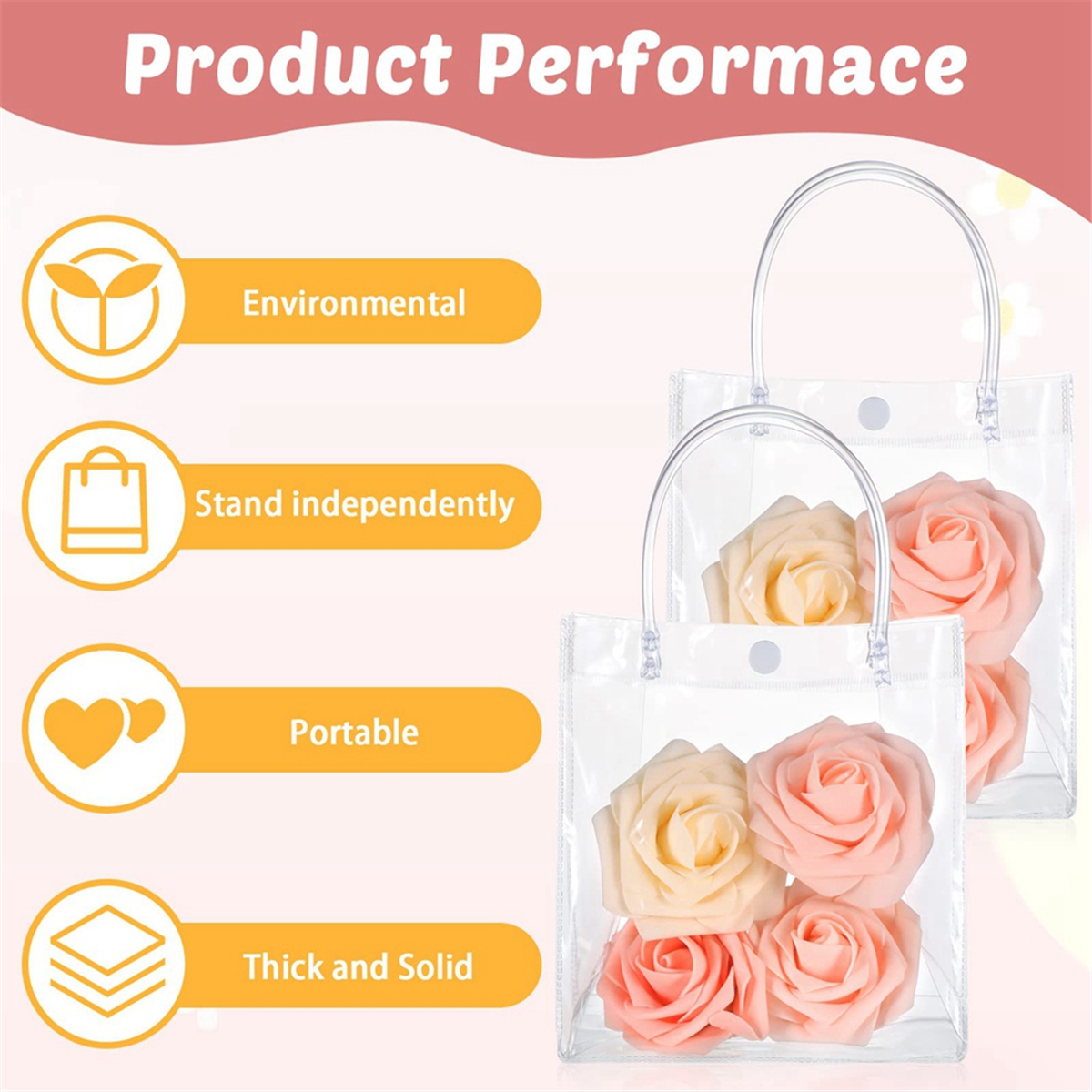 BABQ 20Pcs Transparent Gift Bag with Handle Wedding Candy Gift Packaging Reusable Tote Bag Christmas Shower 15x20x7cm