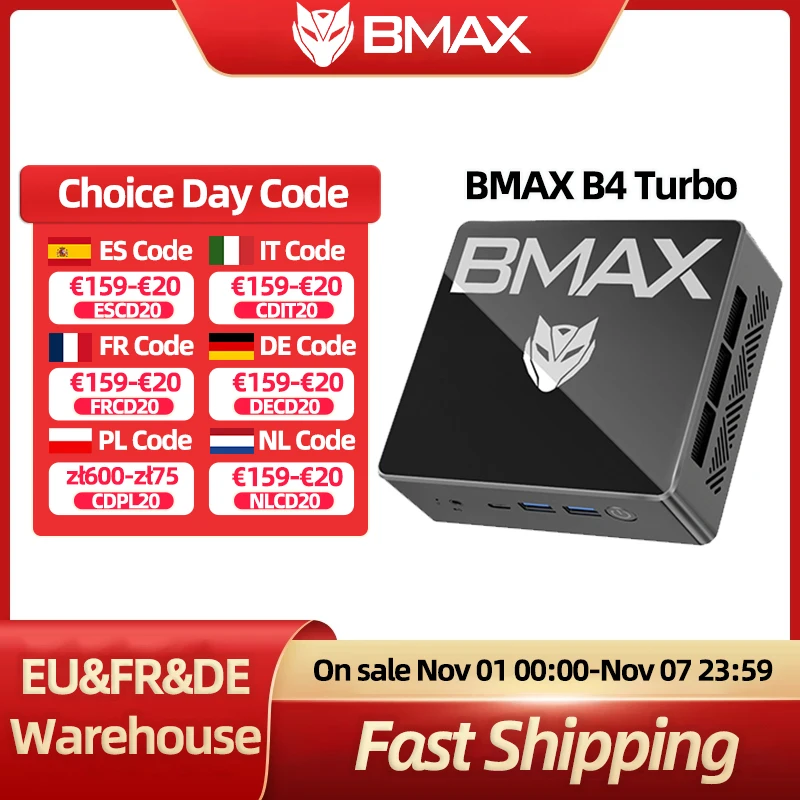 BMAX B4 Turbo Mini-pc Intel ®   13e generatie N150 16GB 512GB/1TB Windows 11 Dual Band Wi-Fi Bluetooth 5.0 Slank en lichtgewicht van 300g
