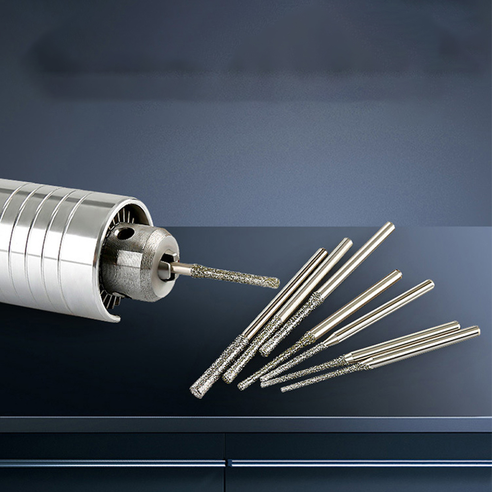 5 Stück 0,8/1/1,2/1,5/1,8/2/2,5 mm diamantbeschichtete Bohrer mit 2,35 mm Schaft Glas Jade Bernstein Schmuck Glas Diamantbohrer