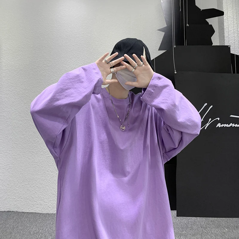 Privathinker เสื้อยืดฮิปฮอปทรงหลวมสำหรับเสื้อแขนยาวผู้ชายแฟชั่นผ้าคอตตอนหรูหราแบรนด์ท็อปส์ลำลองสีพื้นผู้ชาย