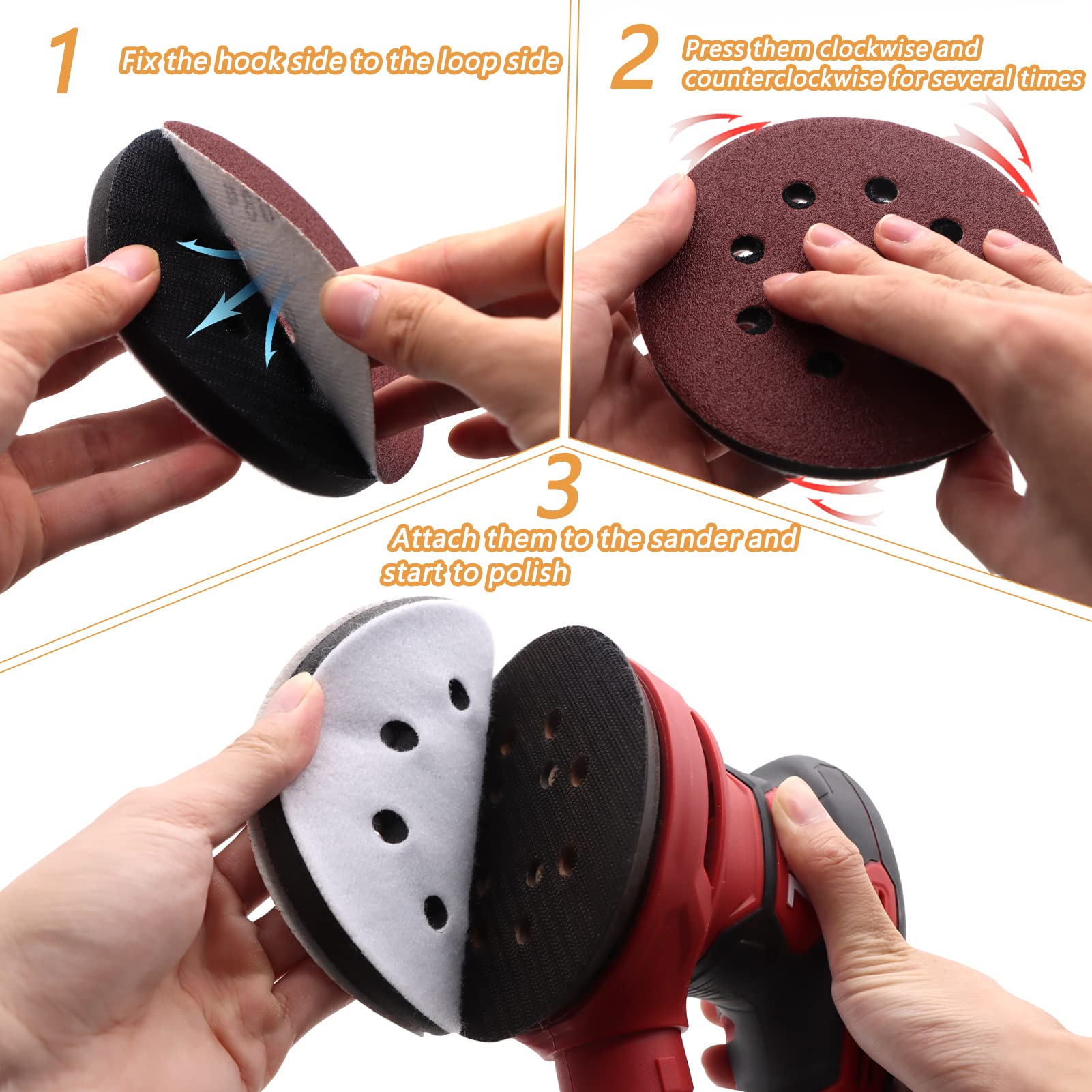 6 Pack Interface Pads 5 Inch 8 Hole Hook and Loop Soft Sponge Foam Sanding Interface Pad for Orbital Sander Automotive Polishing