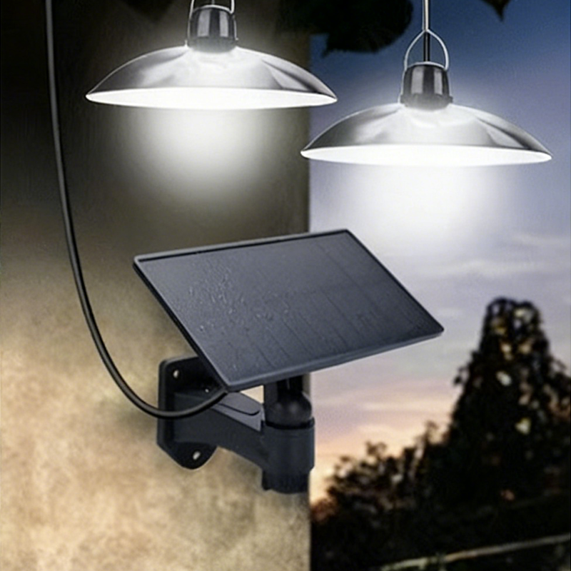 Double Head Solar Pendant Light Led Solar Powered Lamp White Light With Remote Control Chandelier Camping Outdoor Garden