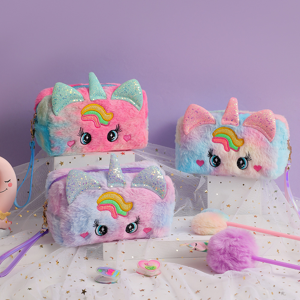 Cute Plush Unicorn Pencil Bag Aesthetic Pencil Cases Girl Kawaii Stationery Bag Children Large Capacity Pen Case School Supplies