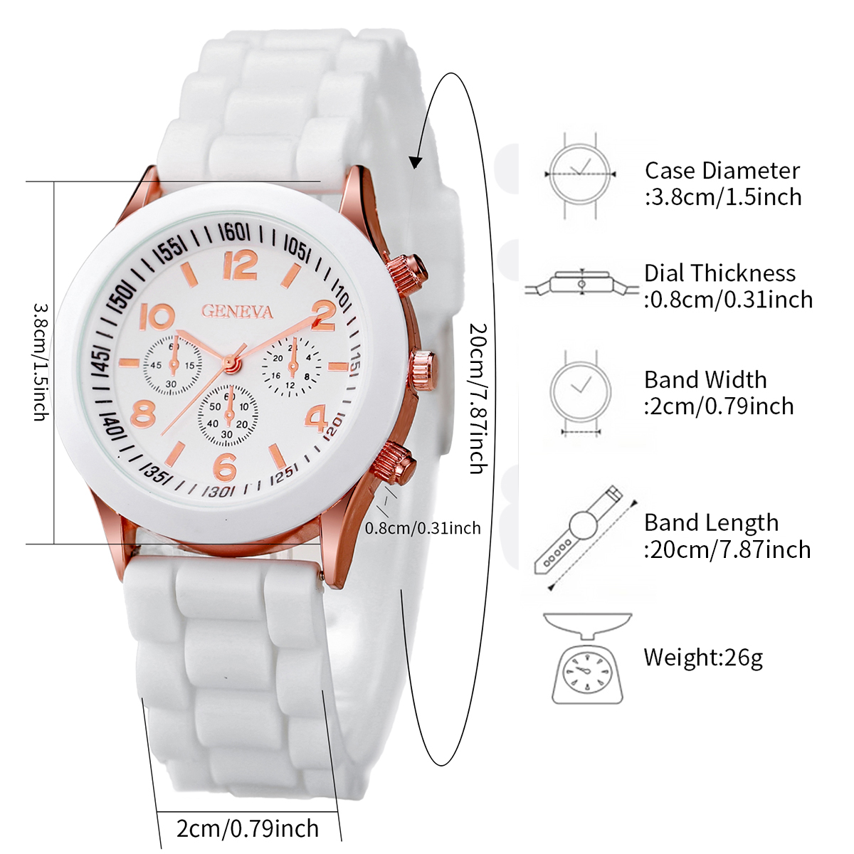 4 piezas de relojes para mujer, conjunto de reloj de cuarzo con esfera árabe y banda de silicona a la moda (sin caja)