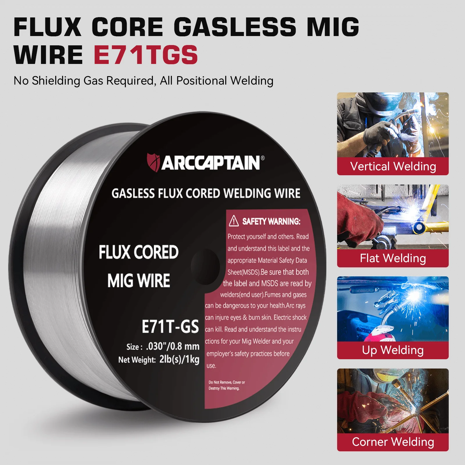 ARCCAPTAIN ลวดเชื่อม Gasless Flux Cored 0.8 0.9 มม.1 ม้วน 1 กก.E71T-GS เครื่องเชื่อม MIG อุปกรณ์เสริมสําหรับ MIG บัดกรี