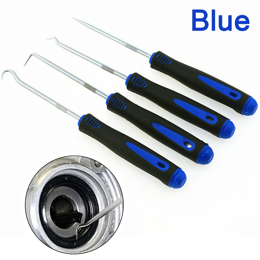 4PCS Blue 165mm Car Oil Seal Screwdriver Set Car Auto Oil Seal O-Ring Seal Gasket Pick Puller Remover Pick Hooks Car Repair Tool