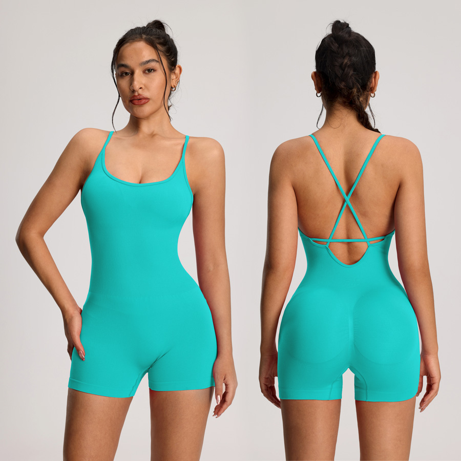 Rückenfreier Damen-Body, Yoga-Kombihose, Shorts, Overalls, Gym-to-Street-Overalls, Sommer-Fitness-Overall für Fitnessstudio-Strampler
