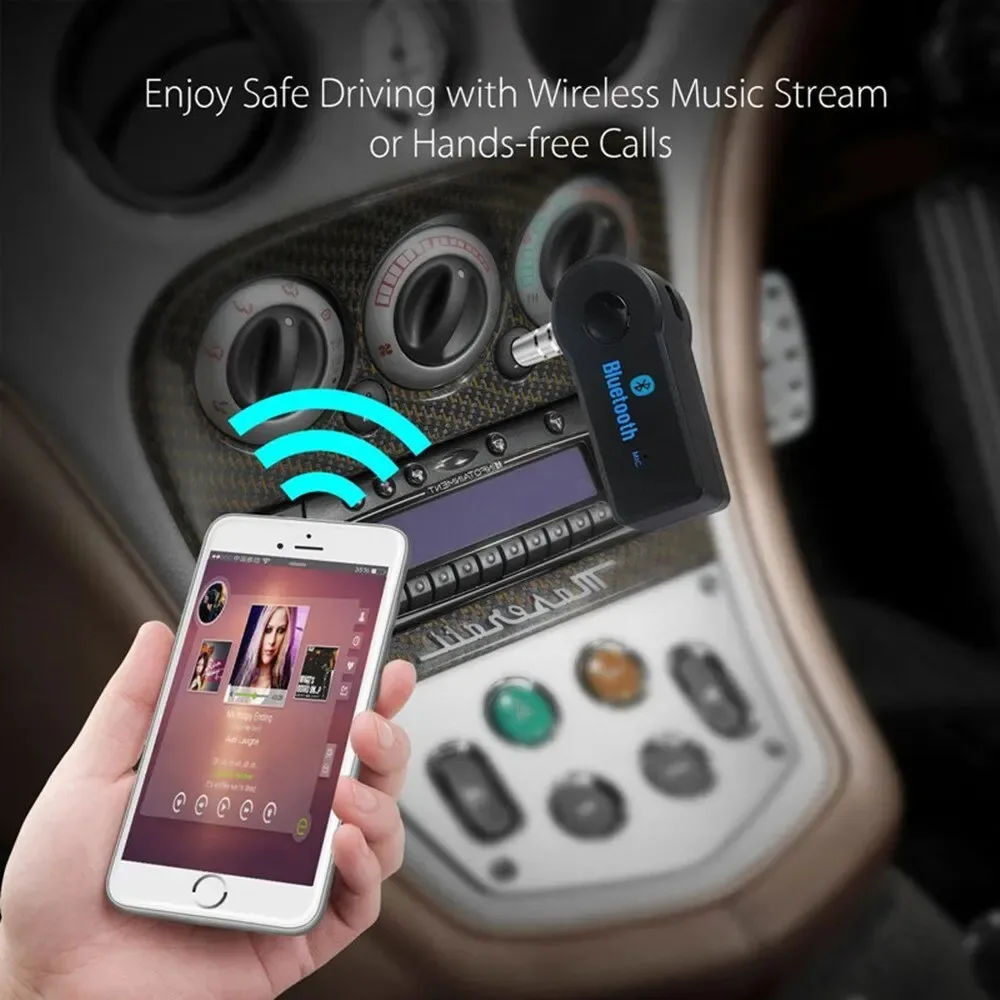 AUX Car Bluetooth Receiver,3.5mm Socket  5.0 Wireless Bluetooth Adapter,Audio Converter Mobile Phone Hands-Free Stereo