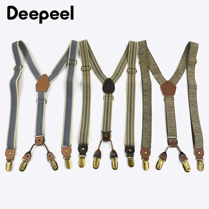 2.5Cm Retro Thun Nam Treo Áo Unisex 4 Kẹp Chữ Y Sọc Mạnh Dây Đeo Rộng Nẹp Nam Jockstrap Thường Ngày nam Suspender