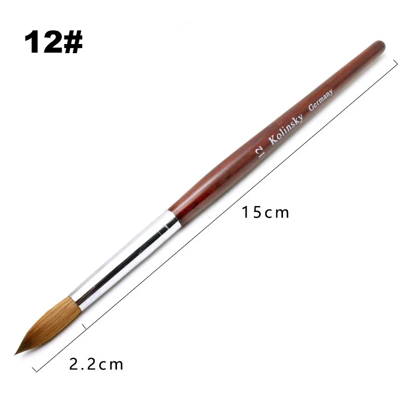 Kolinsky-cepillo acrílico para decoración de uñas, mango de madera, cepillo de visón para decoración de uñas, herramientas para uñas, cepillo para manicura, herramientas de dibujo, tamaño 8-24