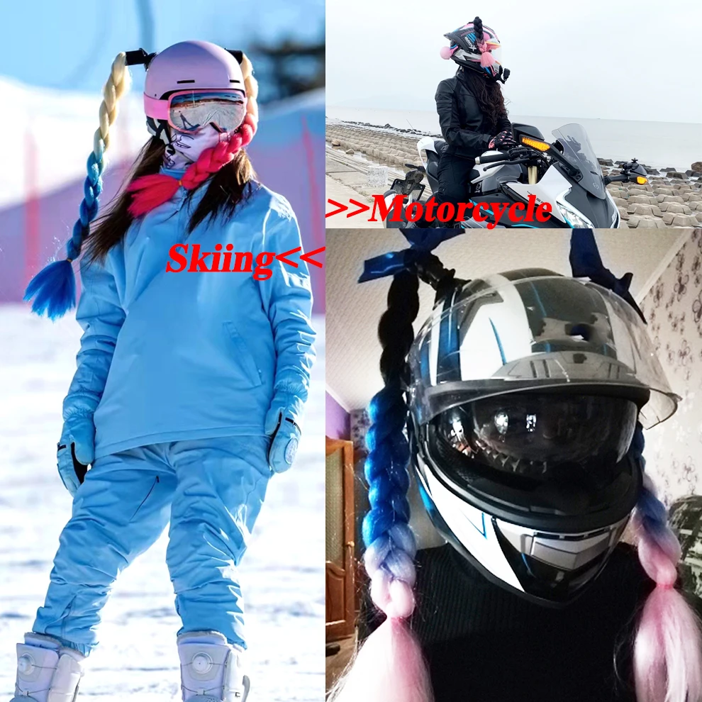 2 ピース/ペア新しいオートバイヘルメット三つ編み女性三つ編みウィッグバイクヘルメット 164 色ツイストデュアルピグテールポニーテール吸盤付き