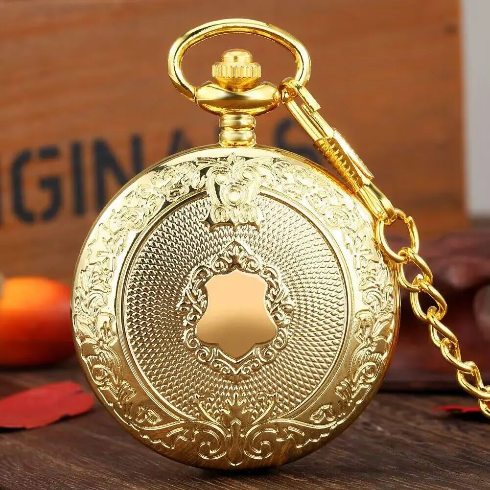 Rzeźbiony kwiatowy rattanowa tarcza wzór korony wisiorek Steampunk Vintage zegarek kieszonkowy z łańcuszkiem dla prezent dla mężczyzny
