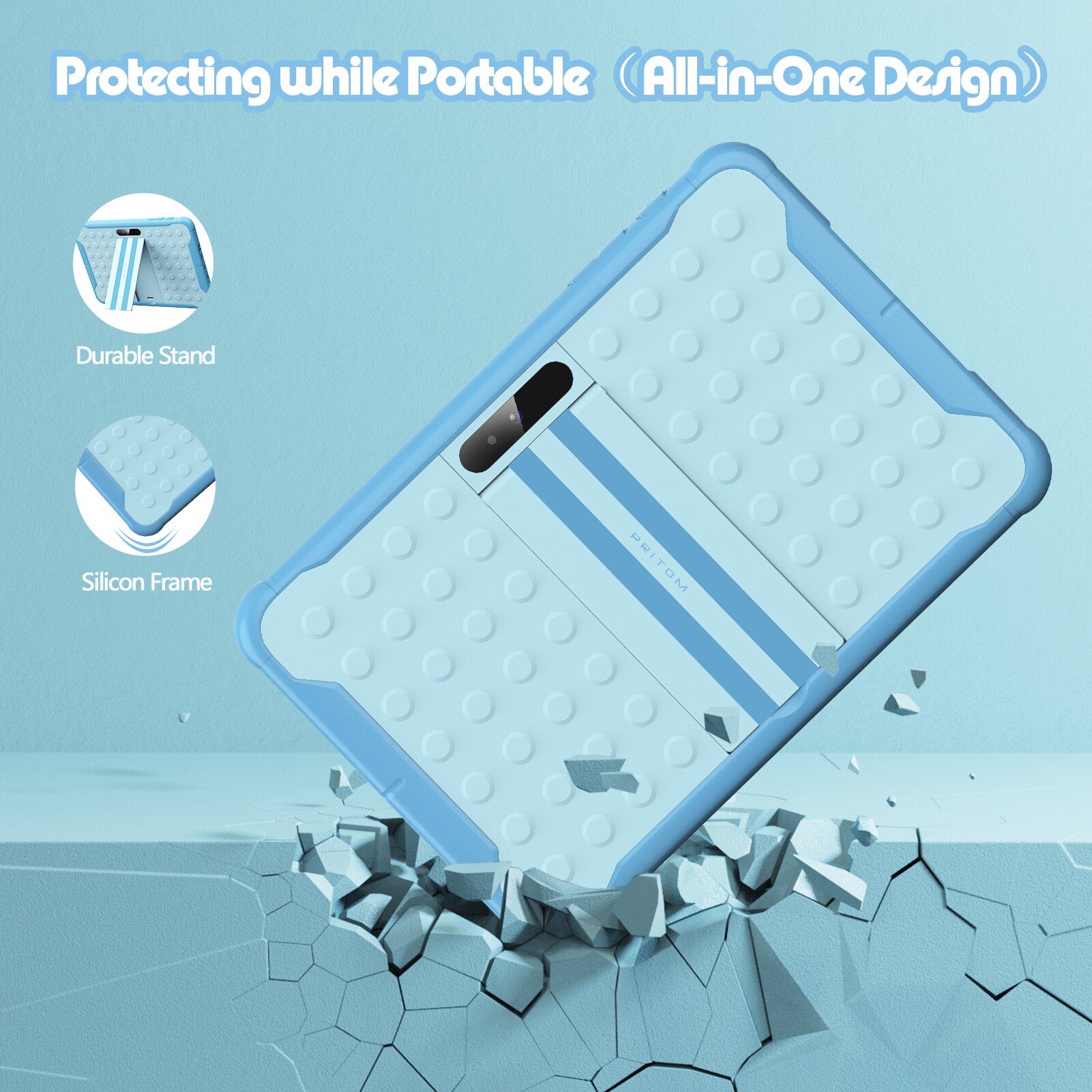 Pritom-Tablette Android 13 Go pour Enfants, Wi-Fi, Façades, Processeur Core, 2 Go de RAM, 64 Go, Dean prometteur avec Étui, 10"