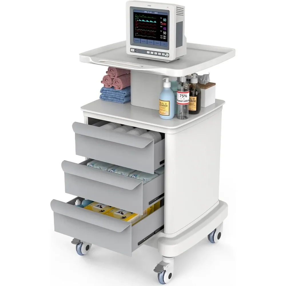 Medical Carts with Wheels and Drawers, Mobile Ultrasound Cart, Rolling Dental Implant Cart with Caster Wheels, Beauty Trolley