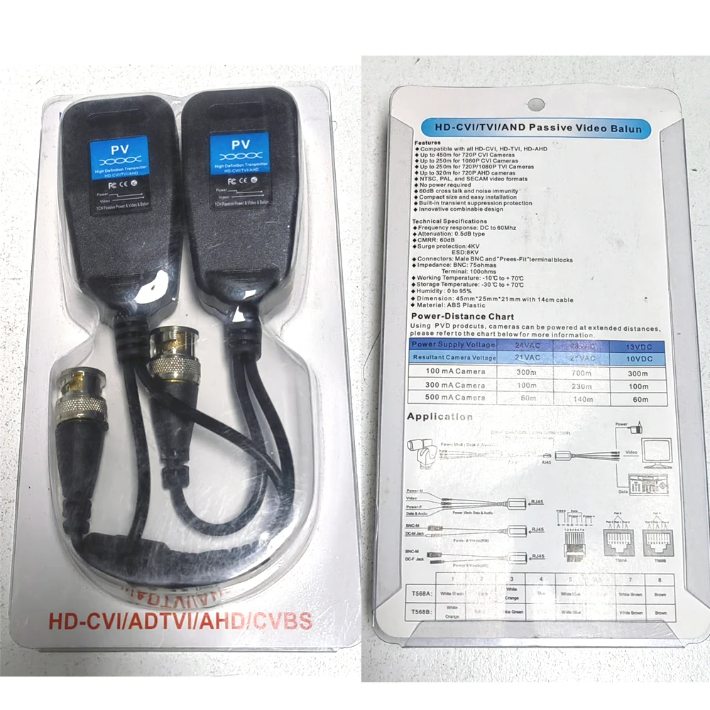 1CH Passiver Balun RJ45 CCTV Video Transceiver Coax BNC für HDCVI HDTVI AHD Analog High Definition Kamera Netzteil Anschlüsse