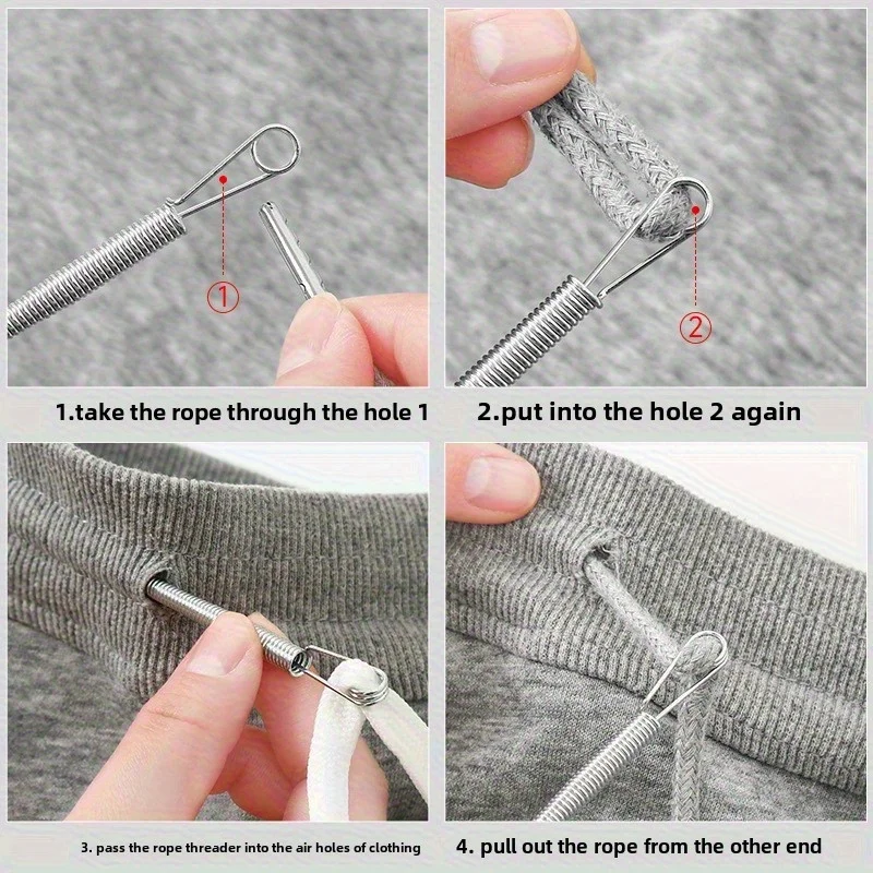 Bendable Spring Drawstring Threader Clip Pants Hoodies Elastic Band Lace Cord Flexible Drawstring Thread DIY