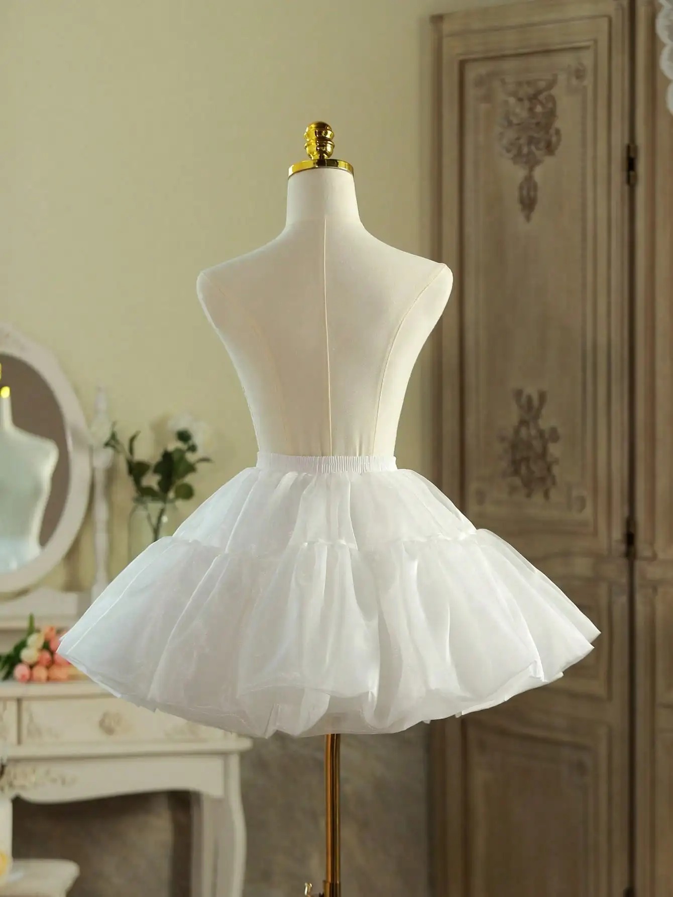 Women Girls Ruffled Short Petticoat with/no Hoop Solid Color Fluffy Bubble Tutu Skirt Puffy Half Slip Prom Crinoline Underskirt