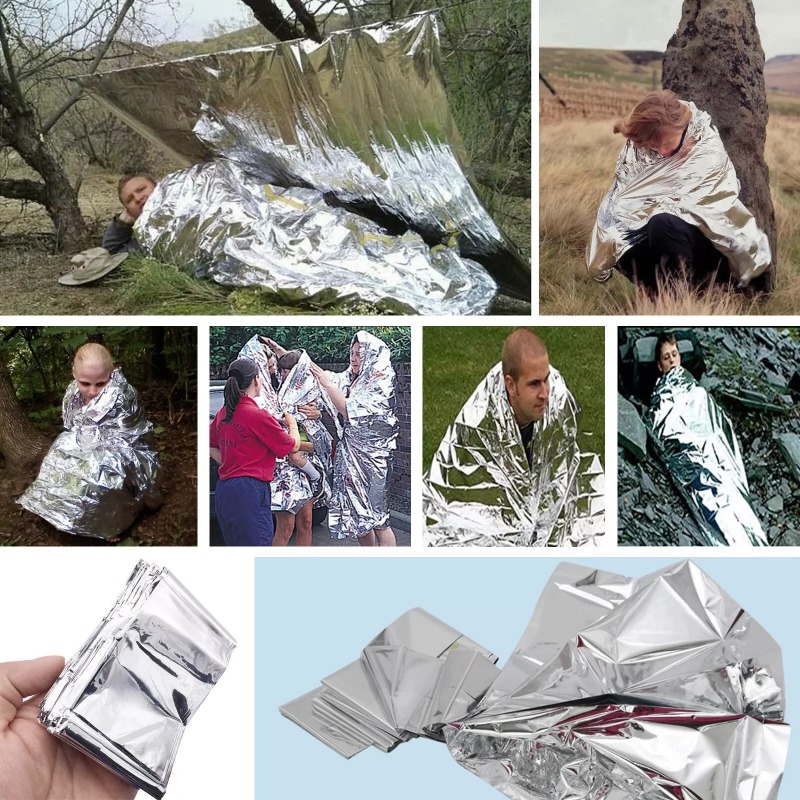 Outdoor Survival Emergency Blanket Portable Small Reflective Film Windproof Waterproof Aluminum Foil Blanket Survival Tool