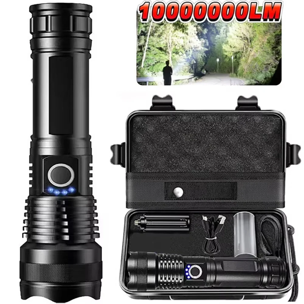 Lanterna led de alta potência recarregável, 5 modos, liga de alumínio, zoom telescópico, lâmpada tática para acampamento ao ar livre, pesca