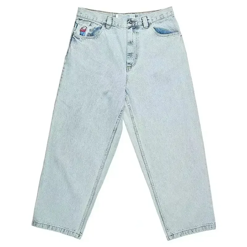 Retro Blue Baggy Jeans Y2K Pants Hip Hop Cartoon Streetwear Polar Big Boy Jeans Embroidery Mens Womens High Waist Wide Trouser