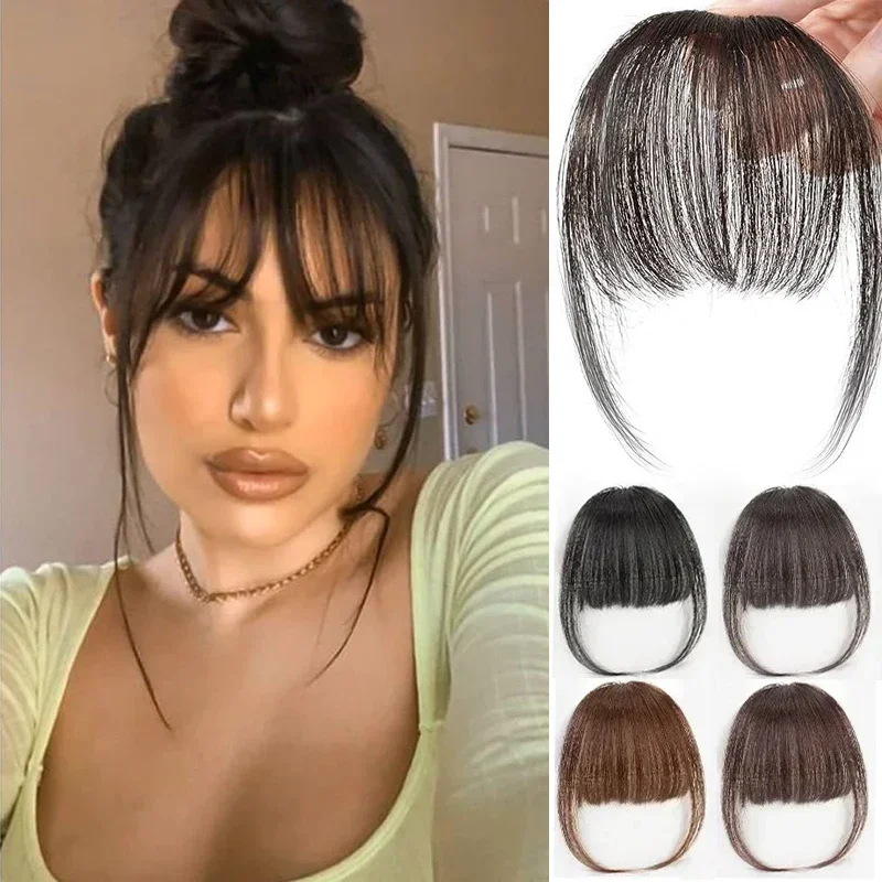 Flequillo de aire falso, extensión de cabello con Clip, pelo sintético, flecos falsos, postizo falso Natural, Clip en flequillo para mujer, herramientas de peinado