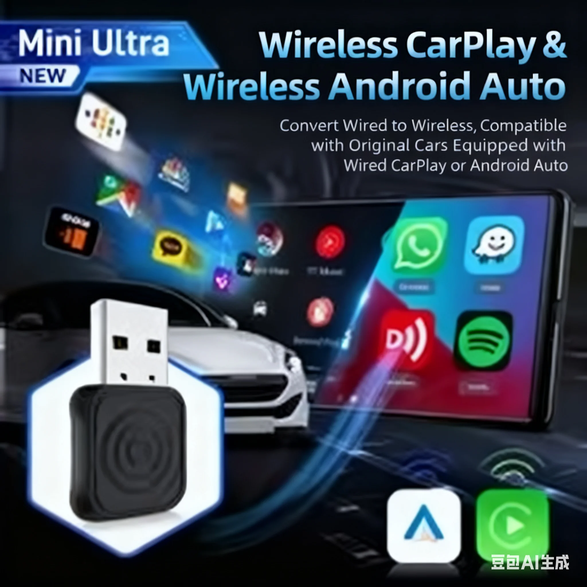 Mini Ultra Car Smart Box - Converteer bekabelde CarPlay/Android Auto naar draadloos voor originele voertuigen Draadloze Carplay