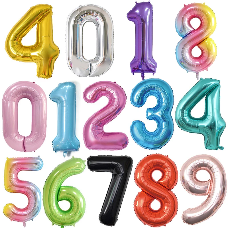 Nuevos Globos de cumpleaños de aluminio de 40 pulgadas 0-9 Globos con números de helio Decoraciones para fiesta de boda de feliz cumpleaños Ducha Figuras grandes Globos