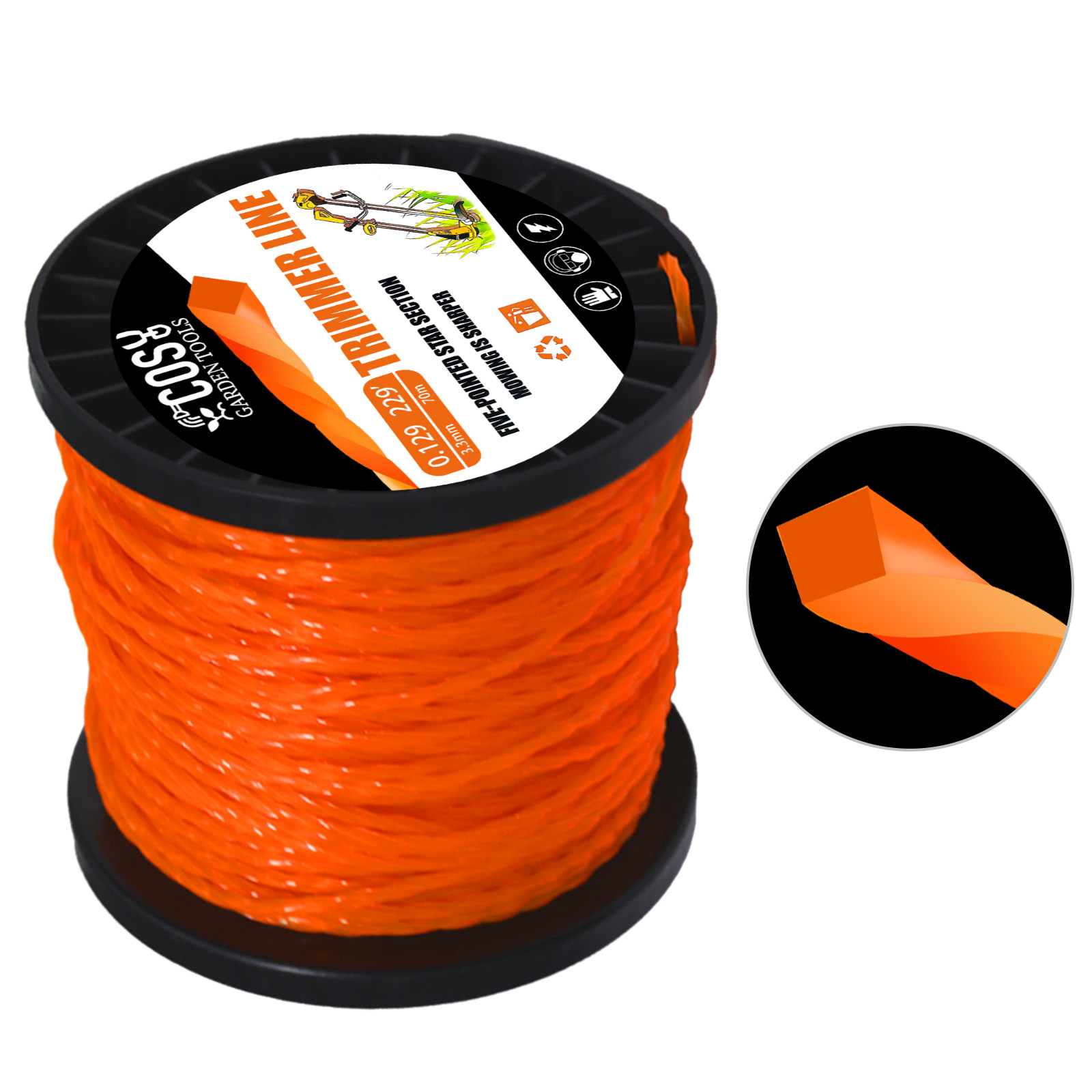 COSY2.0/2.4/2.7/3.3/4.0mm Spiral Grass Cut Strimmer Line Graphite Filling Cord Nylon String Lawn Mower Orange Twisted Shape Line