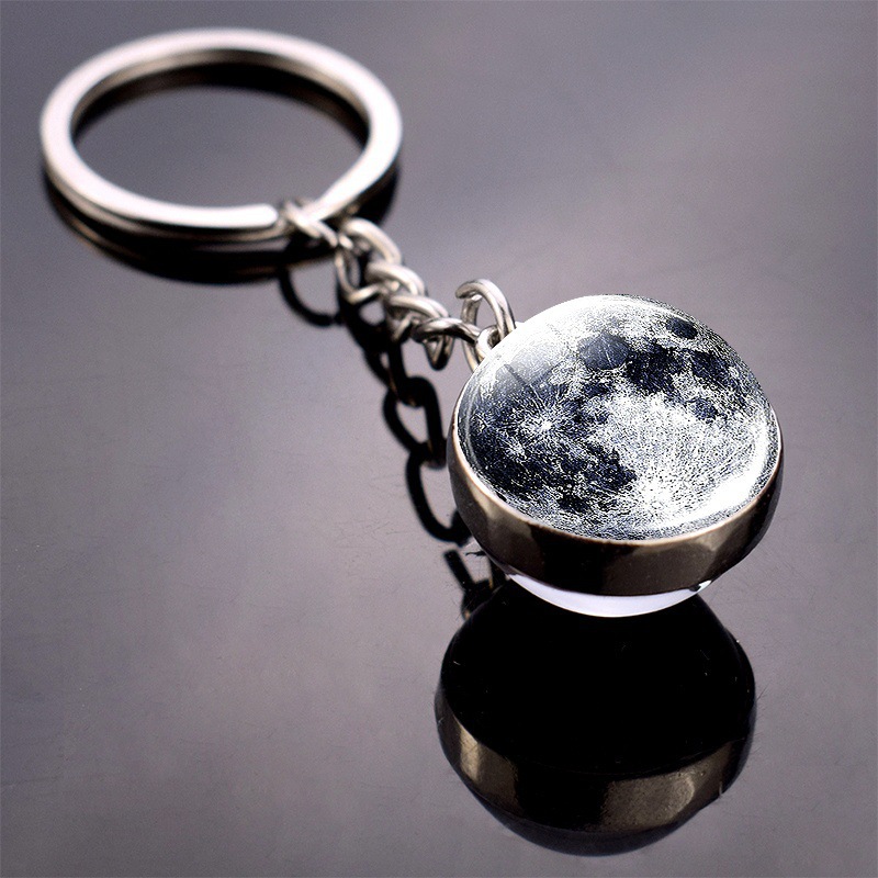 Porte-clés double face système solaire, porte-clés planète, galAct, nébuleuse, espace, lune, terre, grain de soleil, image d'art, boule de verre, clé de voiture JOR