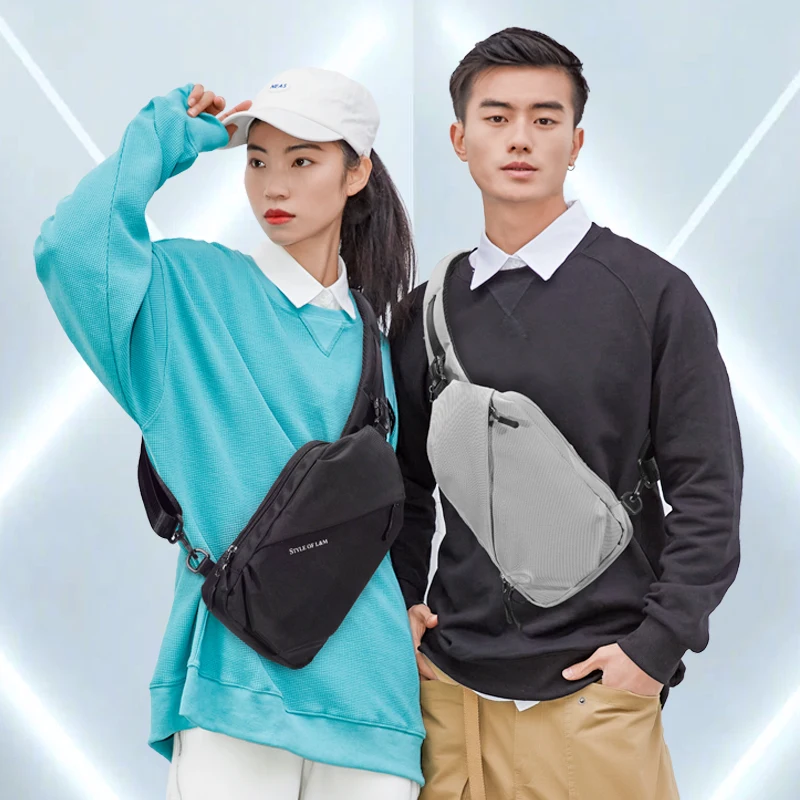 男性スリングバッグ防水、ブランド L&M メンズショルダーバッグ軽量、高品質チェストパケット、盗難防止クロスバックパック