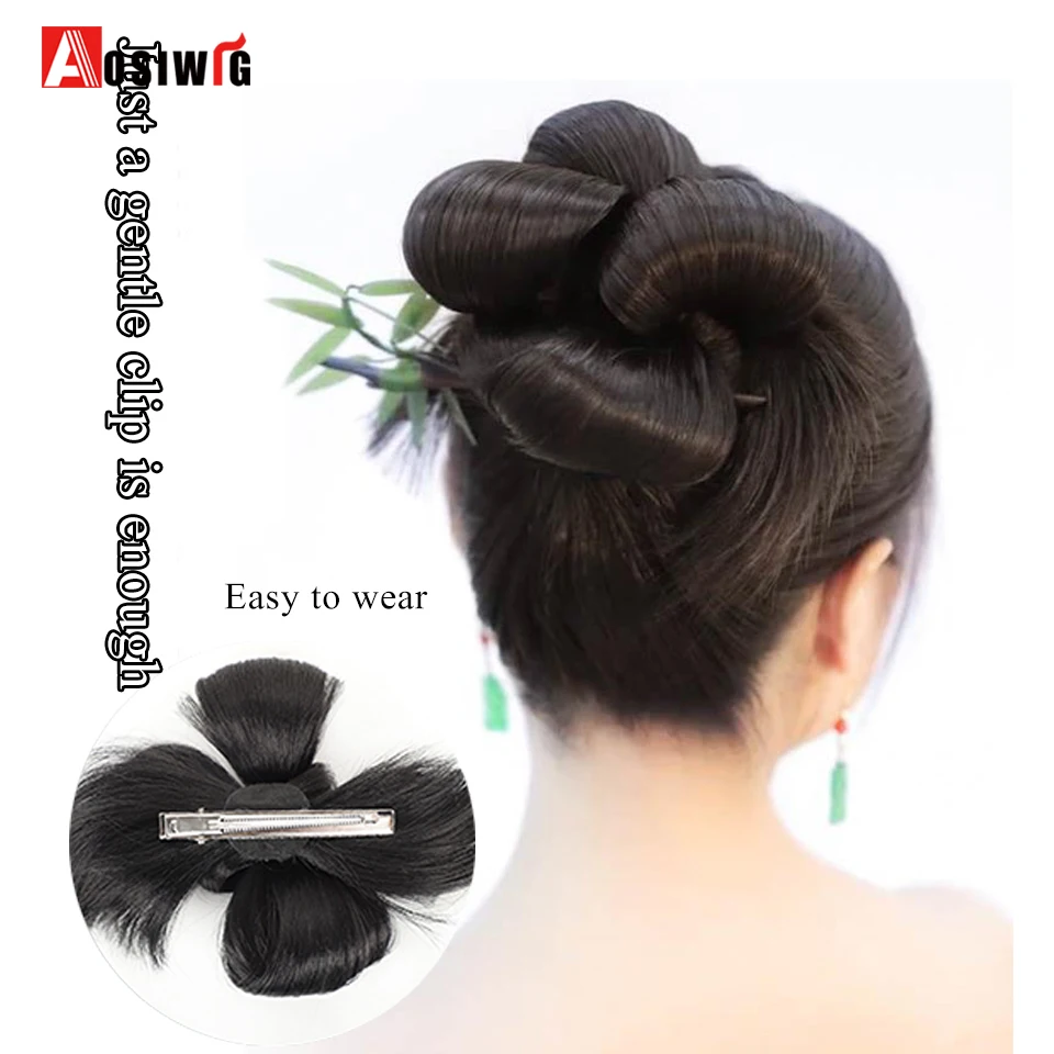 Synthetic Long Ponytail Flower Braid Two Strands Twisted Braid With Chignons New Chinese Style National Style Braided Bridal Hai